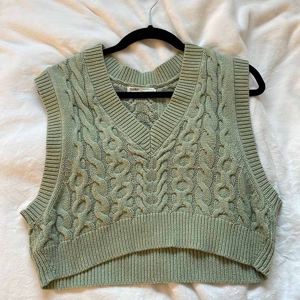 Green knit sweater vest